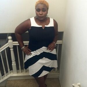 Ashley Stewart Black and White Chevron Midi Dress